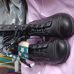 Mix No.6 Miley Black combat boots with American flag detail, Sz 9.5
